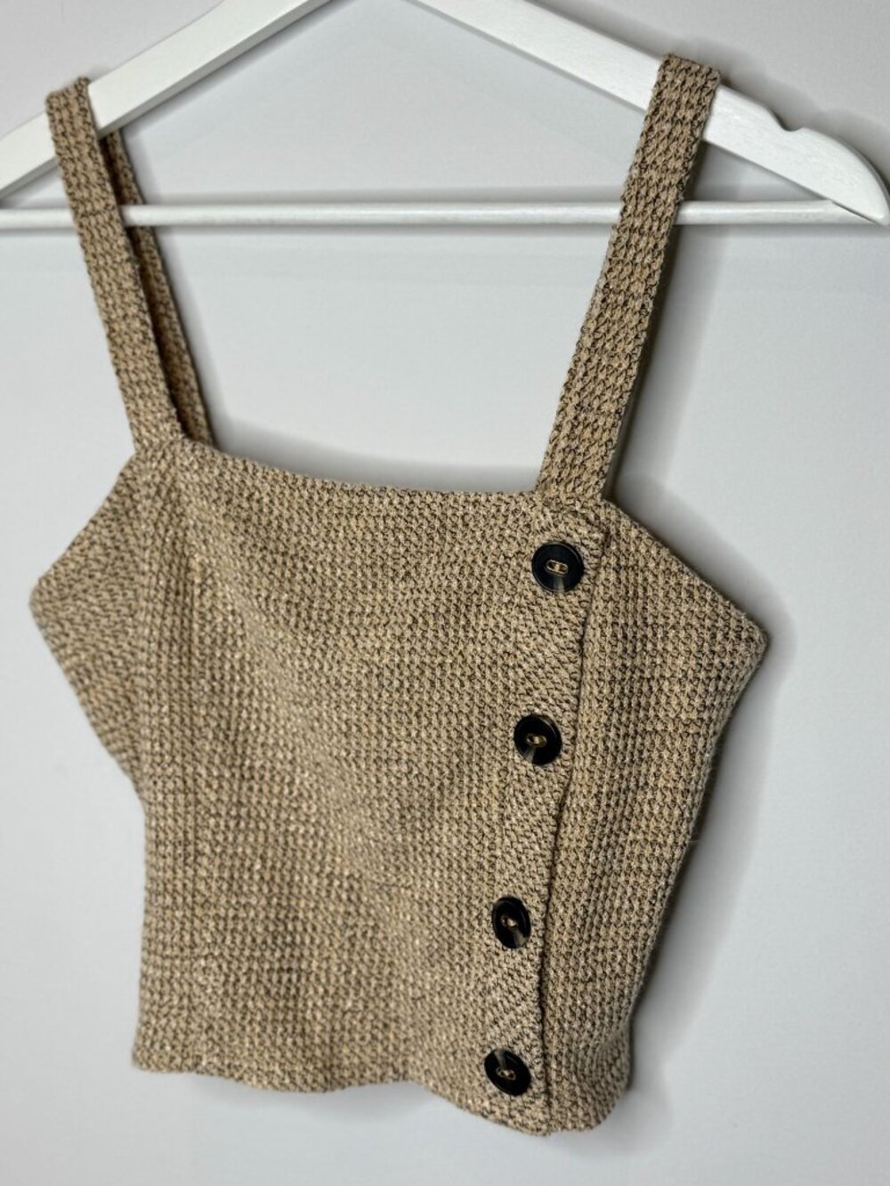 Lucy Paris Crop Tank Top Women's Small Tan Knit Button Front Square Neck - Picture 10 of 10